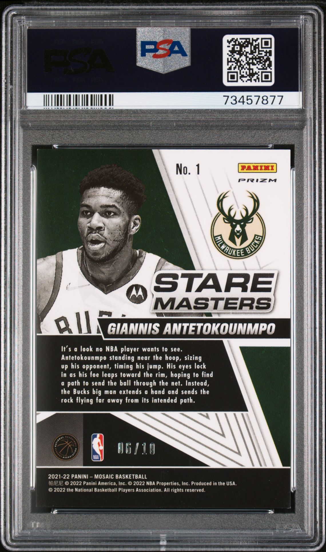 2021 Panini Mosaic Stare Masters G.antetokounmpo #1 (Str.masters-Gold Mosaic) Mint 9 back