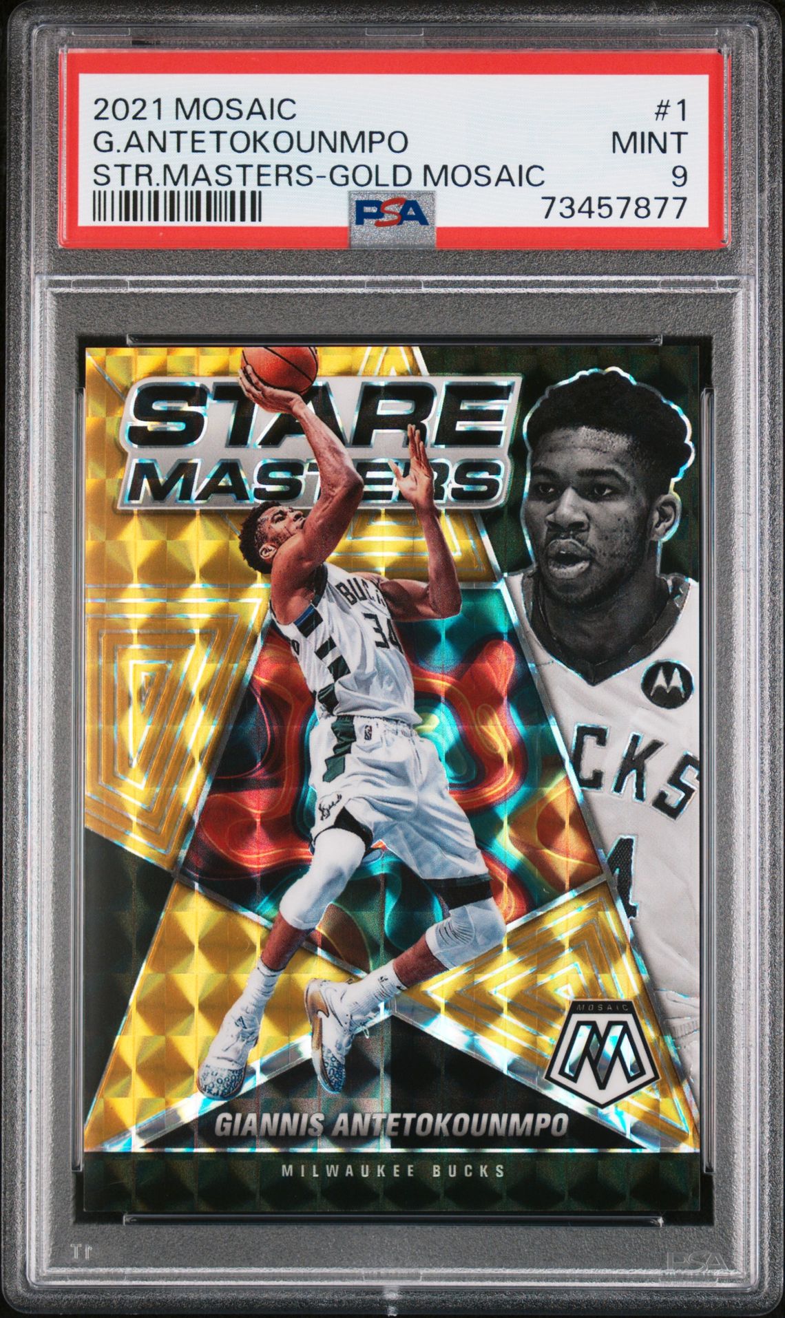 2021 Panini Mosaic Stare Masters G.antetokounmpo #1 (Str.masters-Gold Mosaic) Mint 9 front
