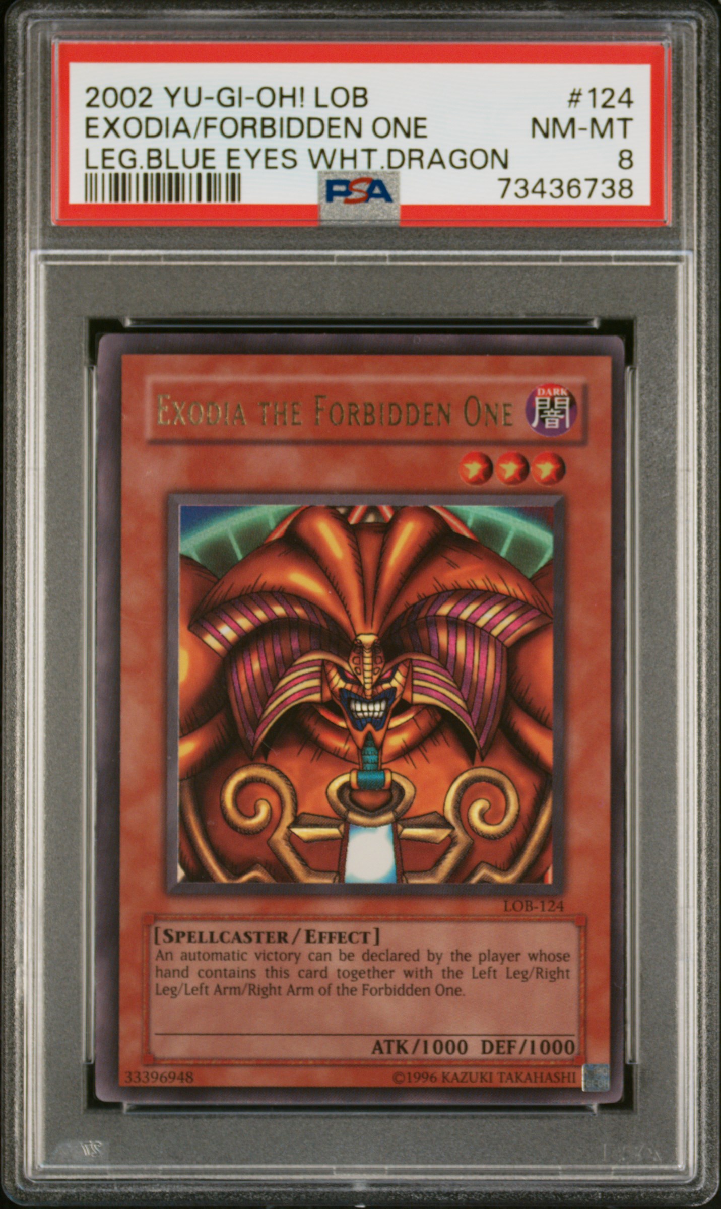 2002 Yu-Gi-Oh! Lob-Legend Of Blue Eyes White Dragon #124 Exodia The Forbidden One PSA 8