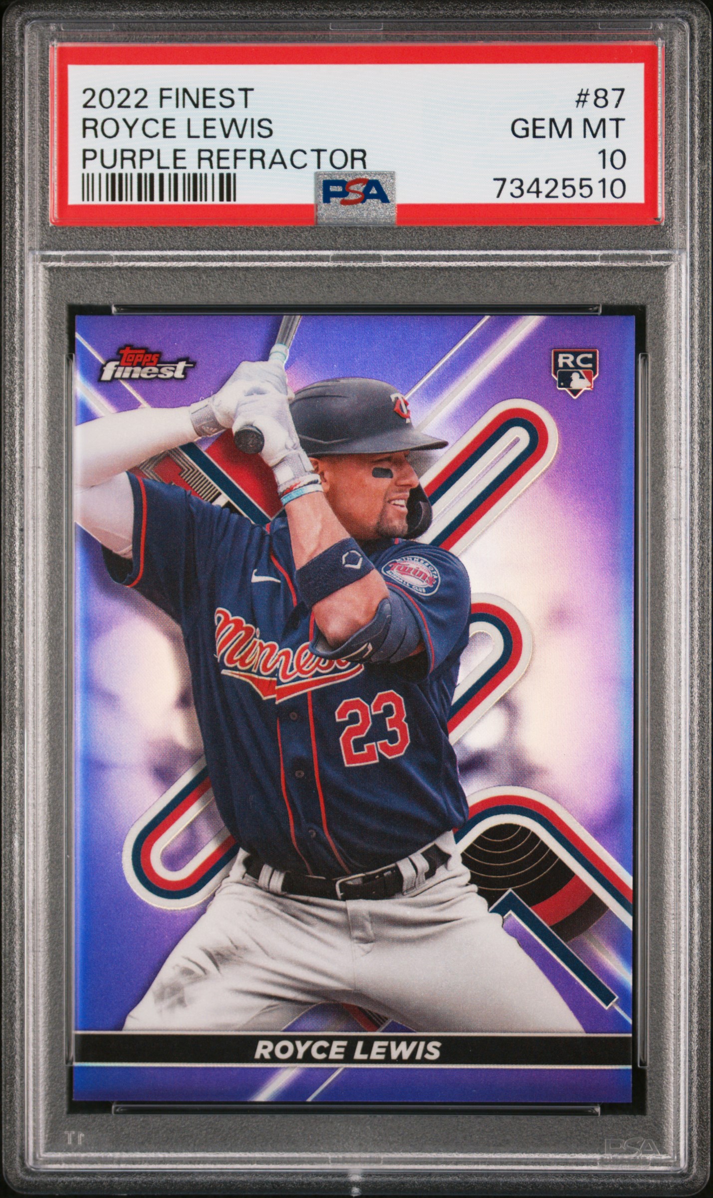 2022 Topps Finest Purple Refractor #87 Royce Lewis Rookie Card (#172/250) – PSA GEM MT 10