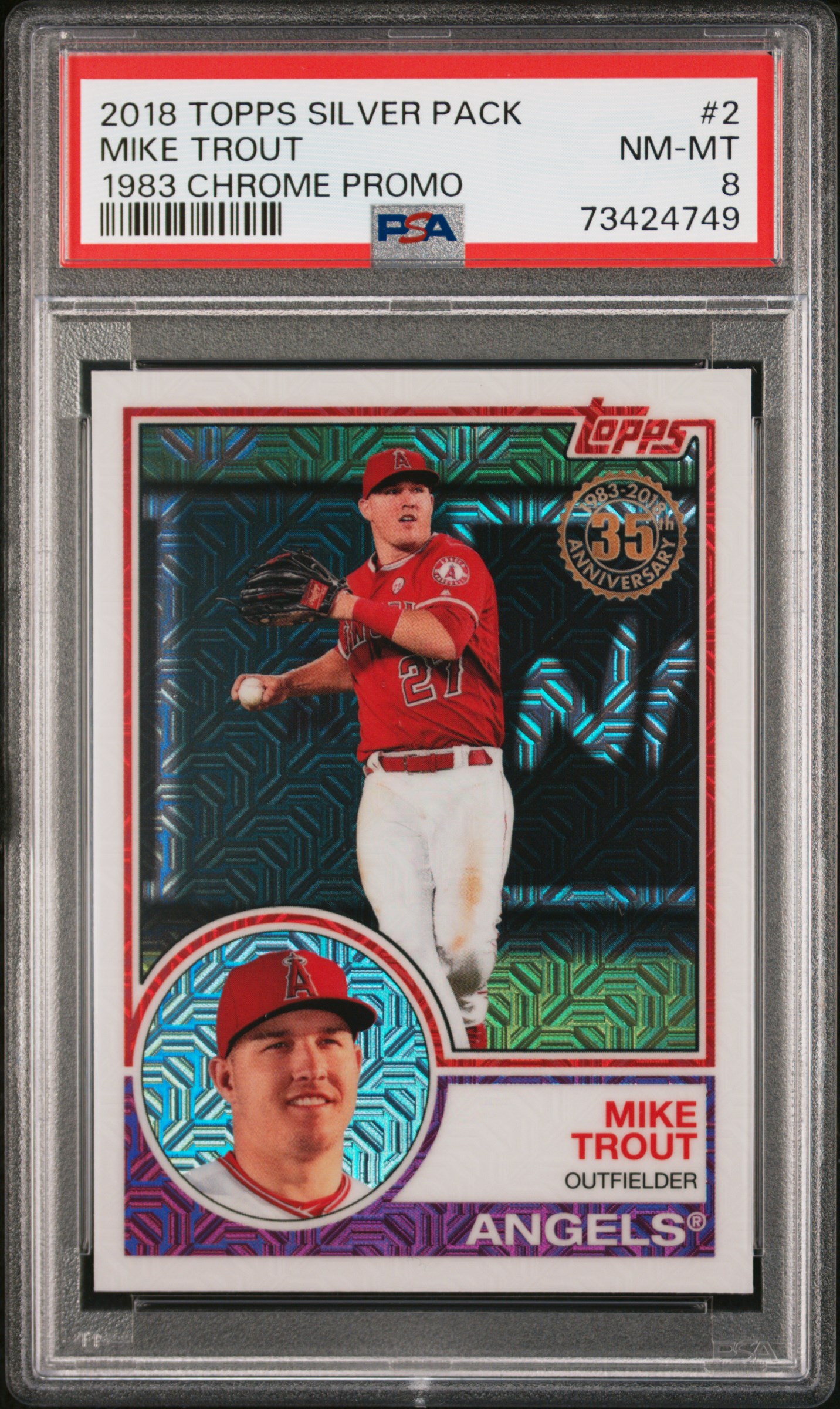 2018 Topps Silver Pack 1983 Chrome Promo  2 Mike Trout – PSA NM-MT 8