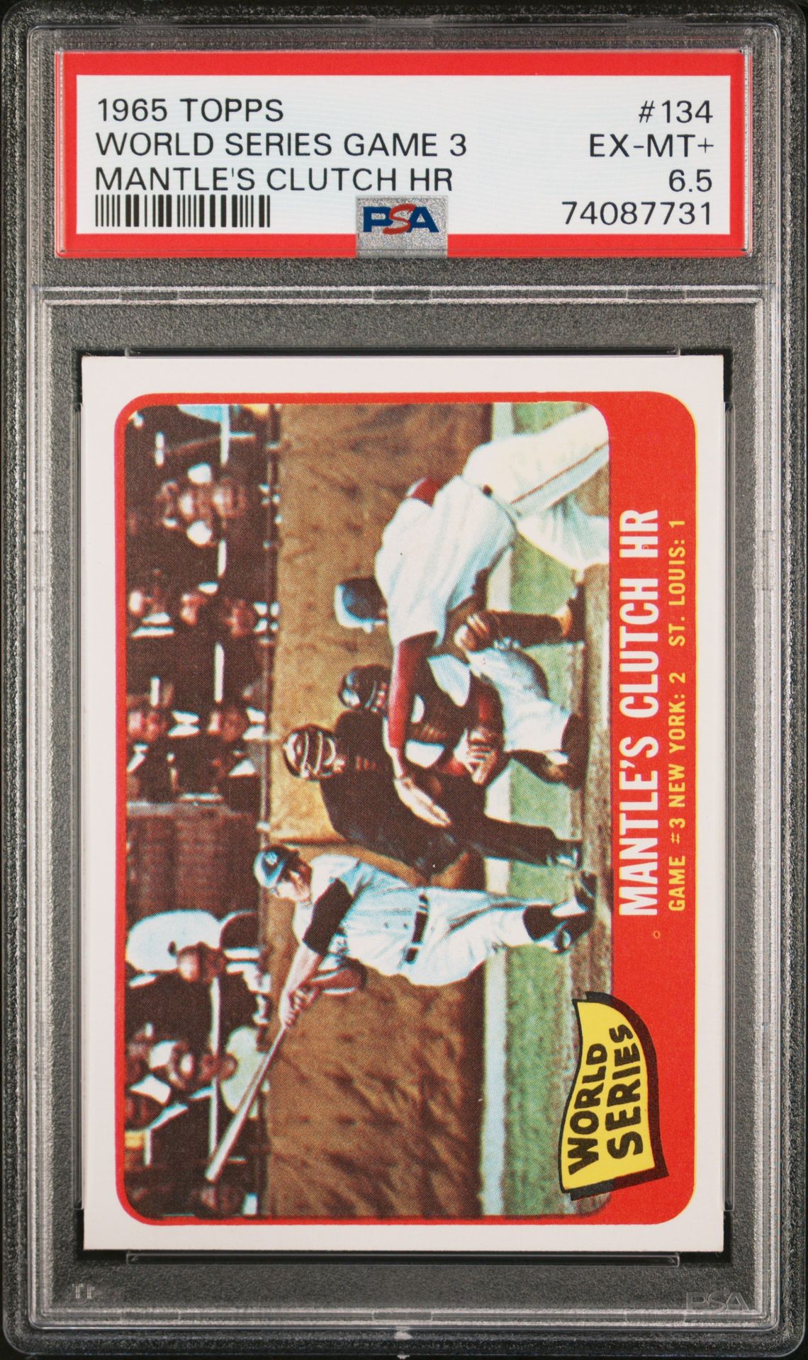 1965 Topps TOPPS MANTLE'S CLUTCH HR #134 World Series Game 3 front