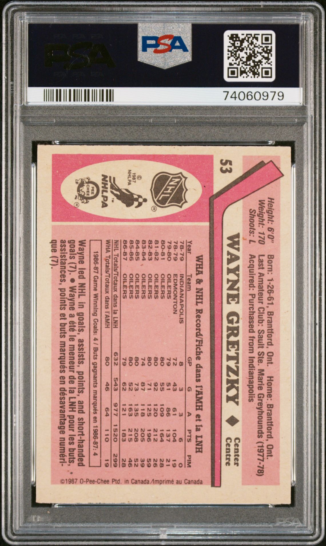 1987 O-Pee-Chee Wayne Gretzky #53 Mint 9 back