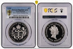 1990 £5 S-L1 Queen Mother Ag PR69DCAM