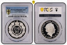 2016 £5 S-L44 Queen's 90th Birthday Ag PR69DCAM