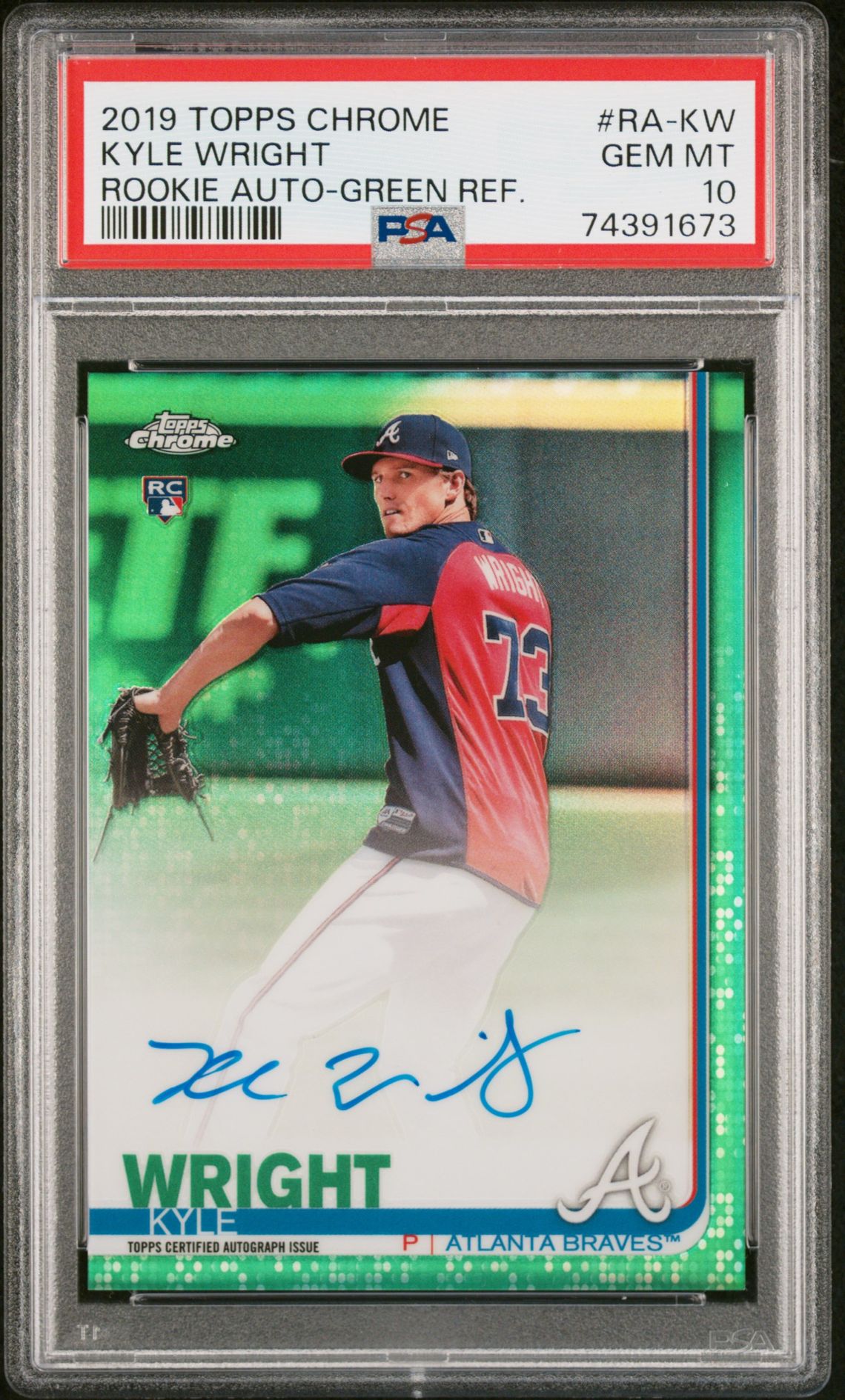 2019 Topps TOPPS CHROME ROOKIE AUTOGRAPHS Green #RA-KW Kyle Wright front
