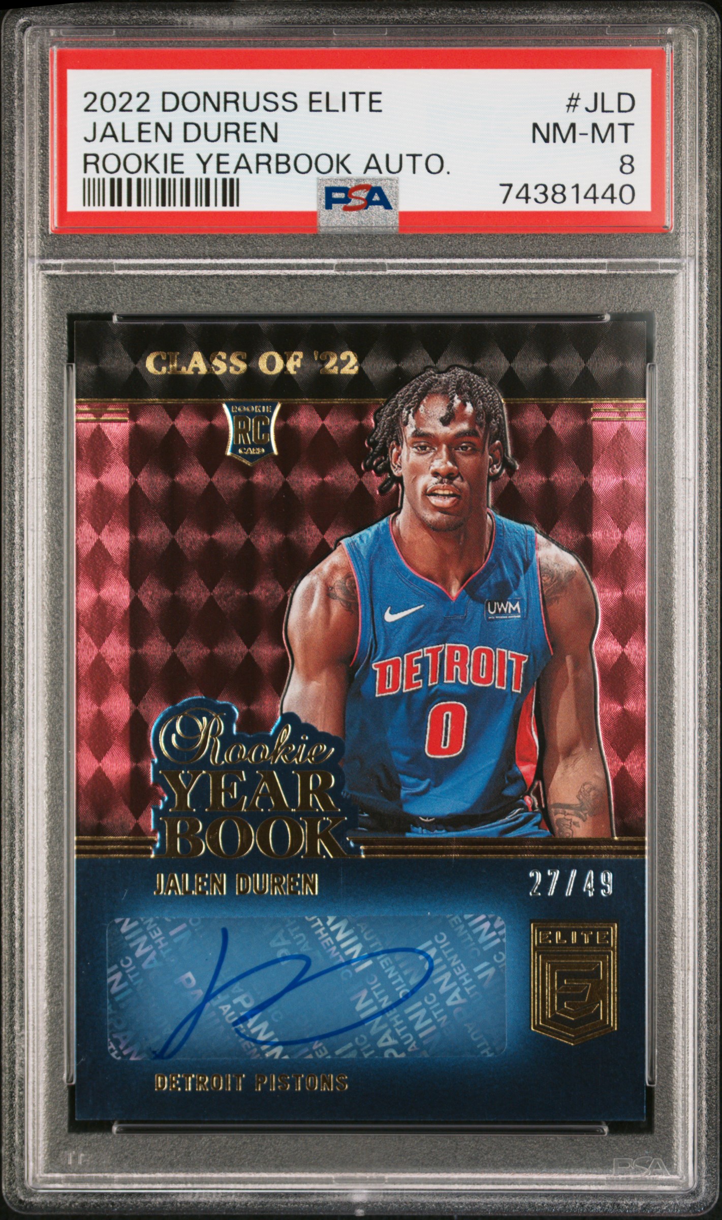 2022 Panini Donruss Elite Rookie Yearbook Autographs Jalen Duren #Rybjld (Rookie Yearbook Au-Red) Nm-Mt 8 front