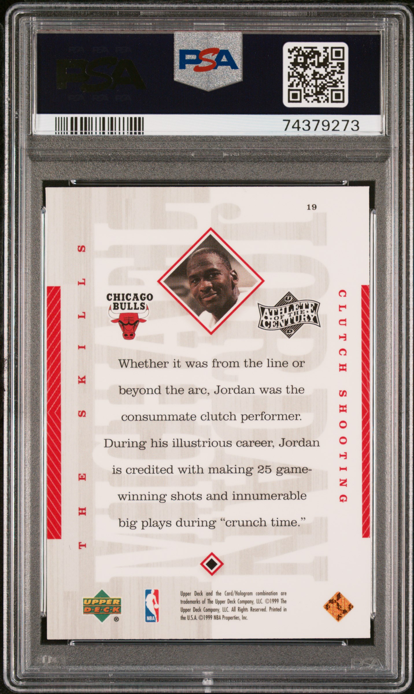 1999 Upper Deck Mj Athlete Of The Century Michael Jordan #19 (Athlete Of The Century) Gem Mt 10 back