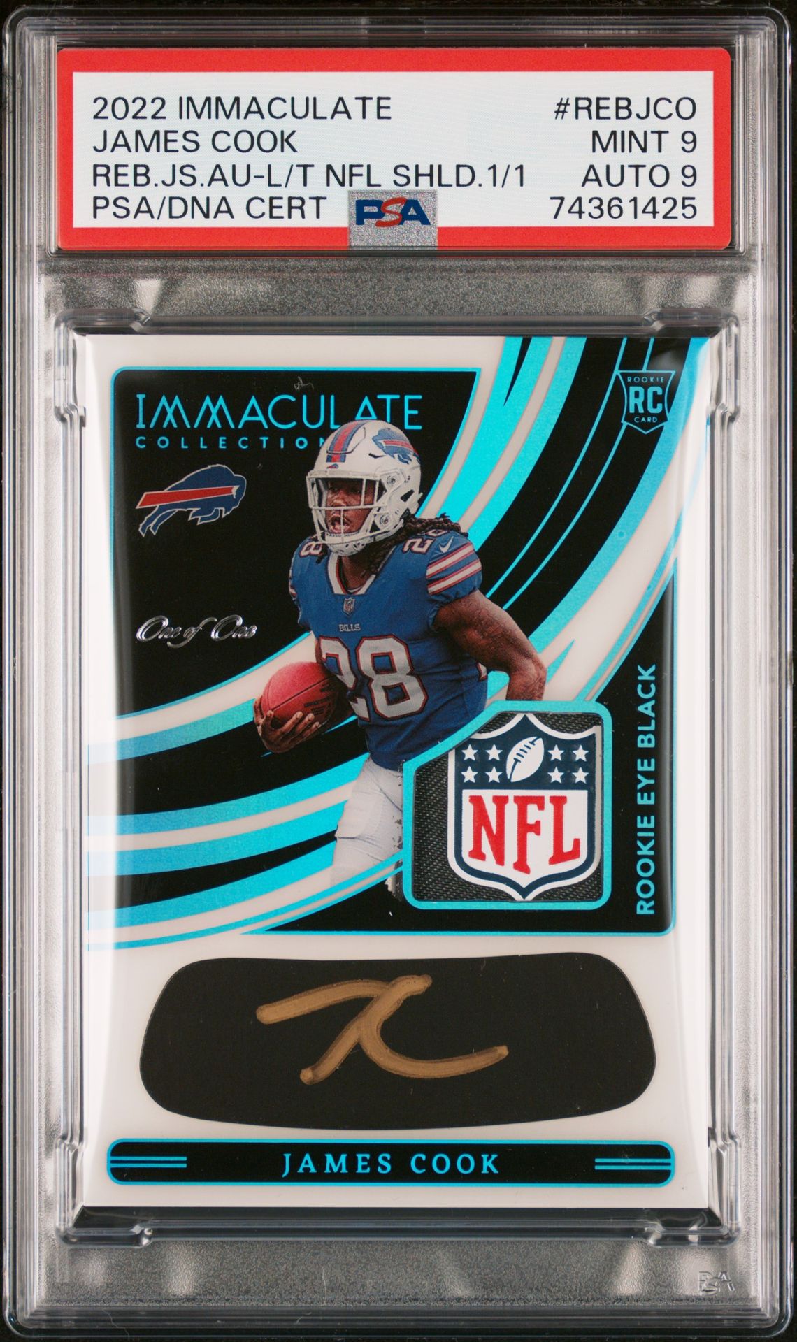 2022 Panini PANINI IMMACULATE COLLECTION IMMACULATE ROOKIE EYE BLACK JERSEY AUTOGRAPHS REB.JS.AU-L/T NFL SHLD.1/1 #REBJCO James Cook front
