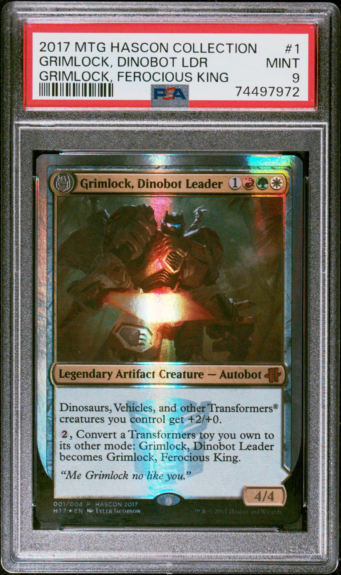 2017 Magic The Gathering Hascon Collection Grimlock, Dinobot Ldr #1 (Grimlock, Ferocious King-Foil) Mint 9 front