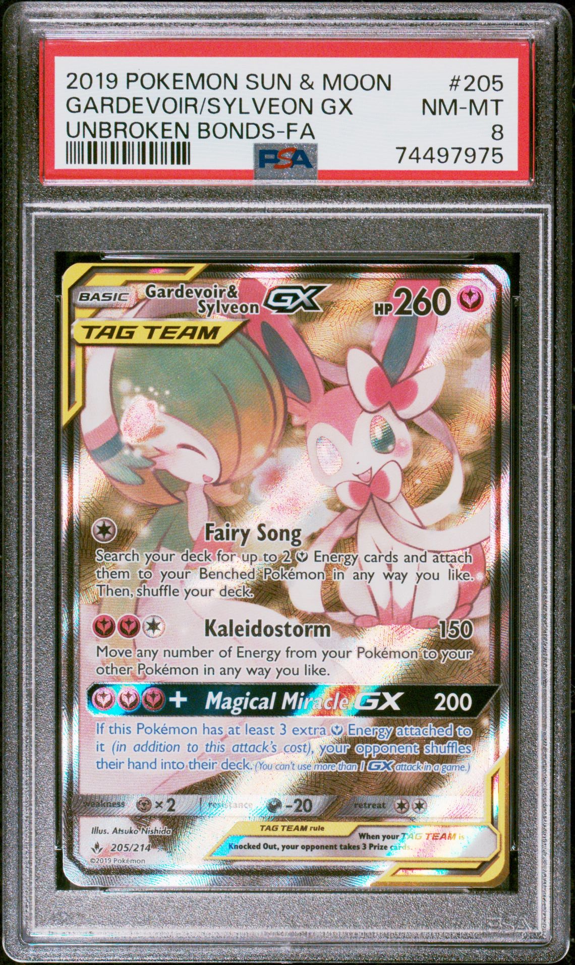 2019 Pokemon Sun & Moon Unbroken Bonds Gardevoir/Sylveon Gx #205 (Unbroken Bonds-Fa) Nm-Mt 8 front