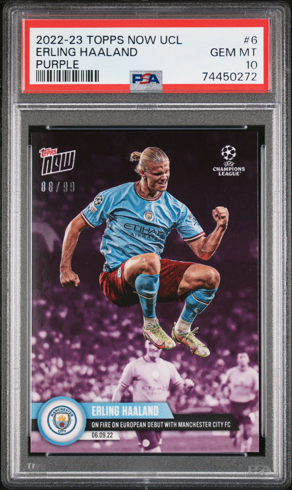 2022 Topps TOPPS NOW UEFA CHAMPIONS LEAGUE Purple #6 Erling Haaland front
