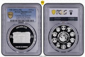 (2011)-Mo 5 Peso Chichen Itza KM-945 Casa de las Monjas PR69DCAM