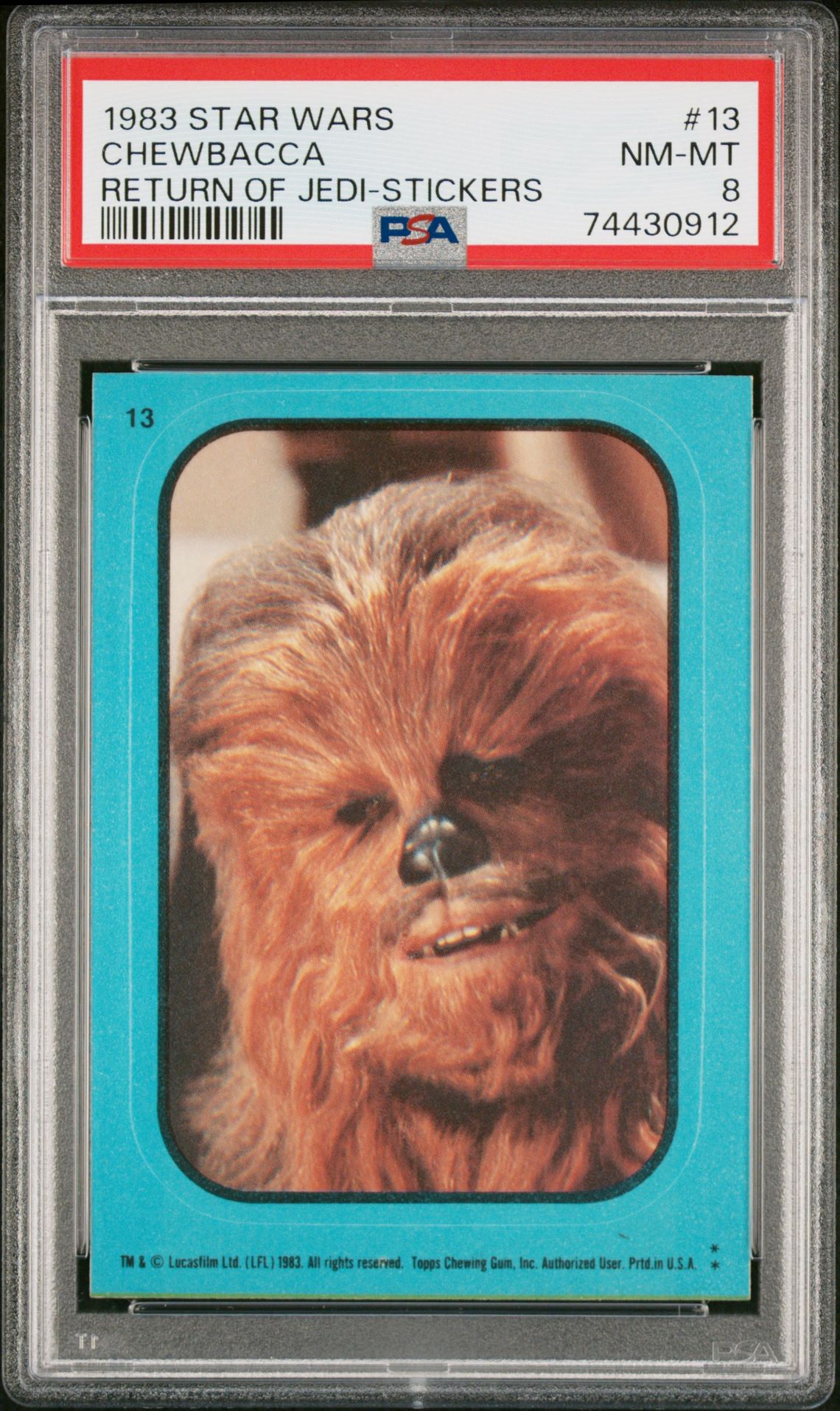 1983 Star Wars STAR WARS RETURN OF THE JEDI STICKERS Blue #13 Chewbacca front