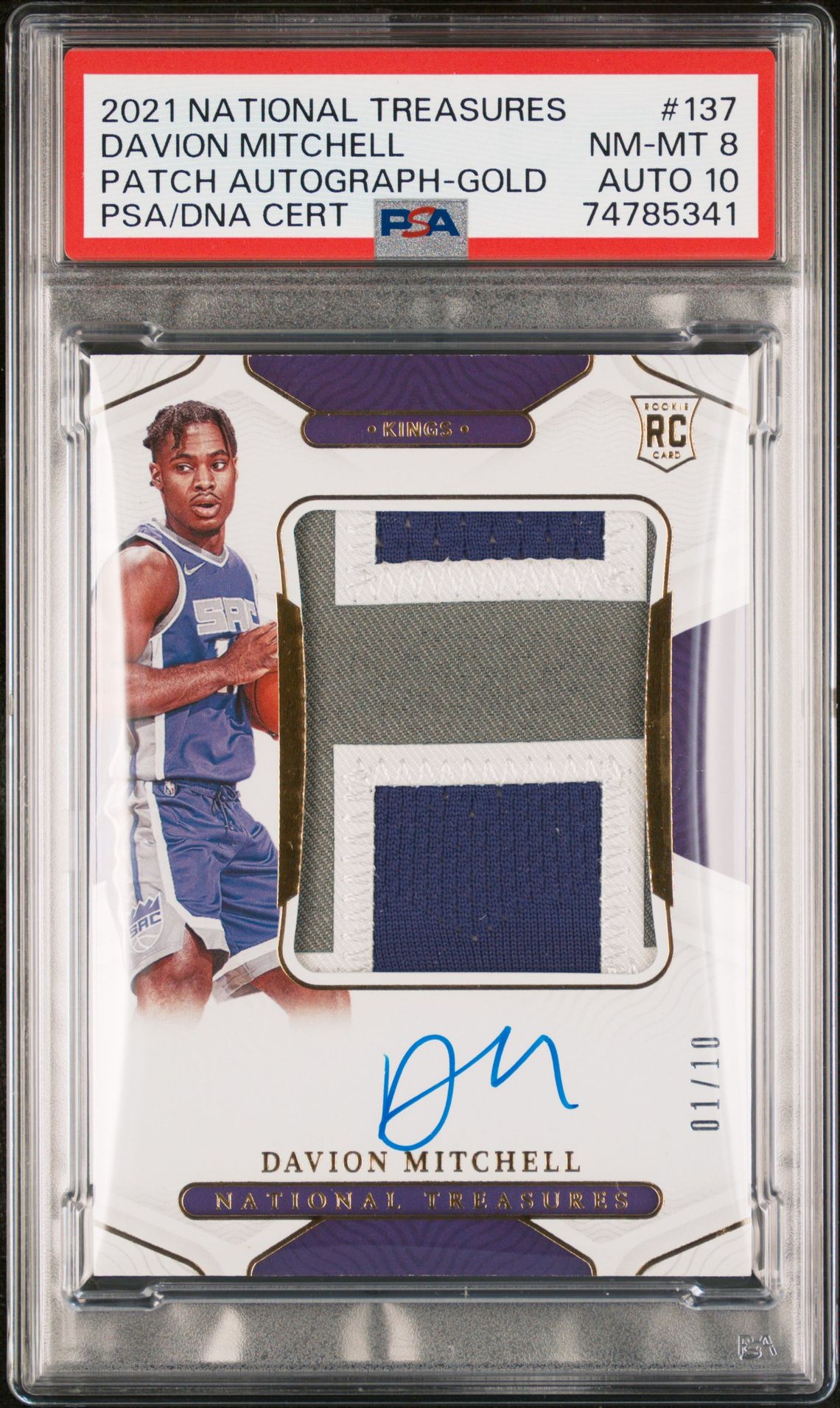 2021 Panini National Treasures PATCH AUTOGRAPH-GOLDCertificationPrimary Signer (1 Signer)DAVION MITCHELL #137 Davion Mitchell front