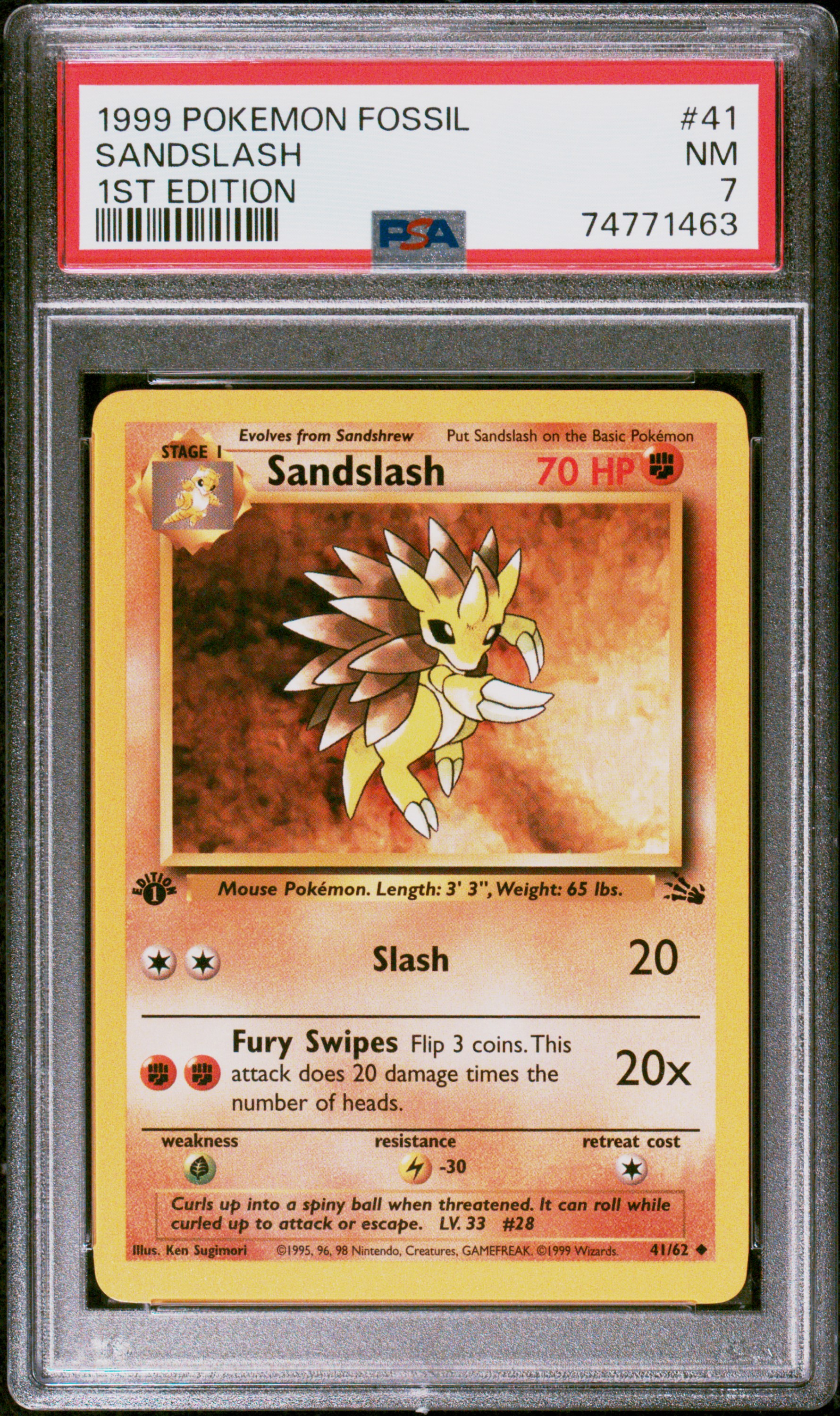 1999 Pokemon Fossil 1st Edition 41 Sandslash – PSA NM 7