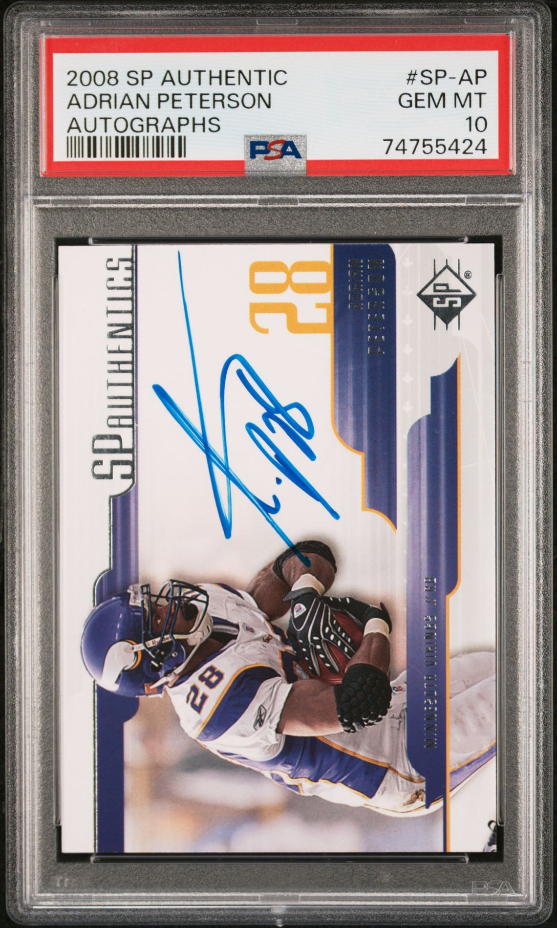 2008 Sp Authentic Autographs Adrian Peterson #Sp-Ap (Autographs) Gem Mt 10 front