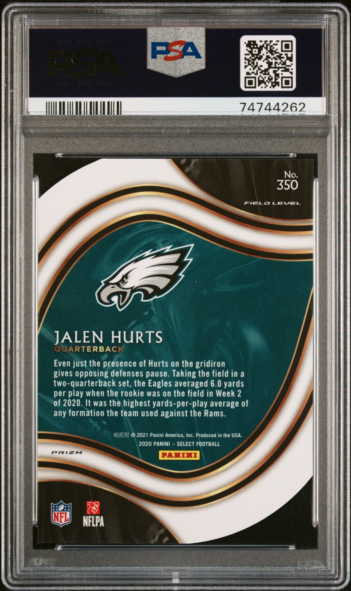 2020 Panini Select Jalen Hurts #350 (Die-Cut Red Prizm) Gem Mt 10 back