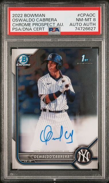 Oswaldo Cabrera New York Yankees Autographed 2022 Bowman Chrome 1st Bowman  Red #CPA-OC #4/5 BGS Authenticated 9/10 Rookie Card - 9.5,9.5,9.5,8.5  Subgrades