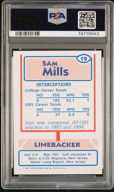 1985 Topps Usfl Sam Mills #19 Nm-Mt 8 back