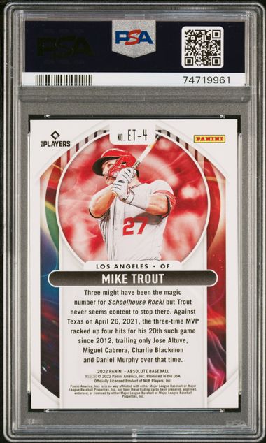 2022 Panini Absolute Extreme Team Mike Trout #Et-4 (Extreme Team-Lava Retail) Gem Mt 10 back