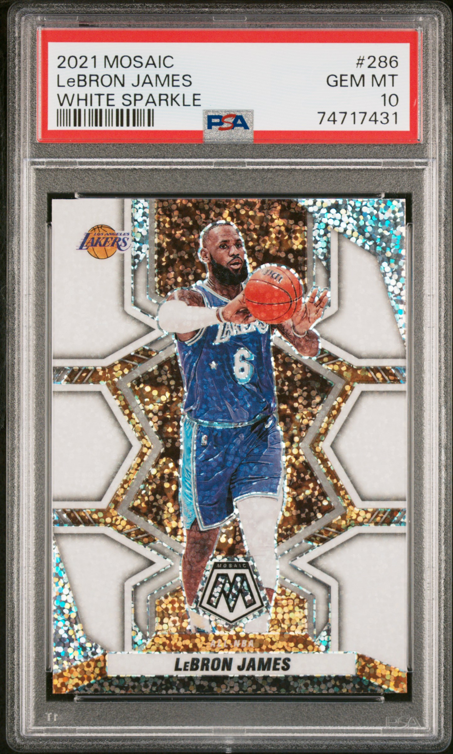 2021-22 Panini Mosaic White Sparkle #286 LeBron James – PSA GEM MT 10