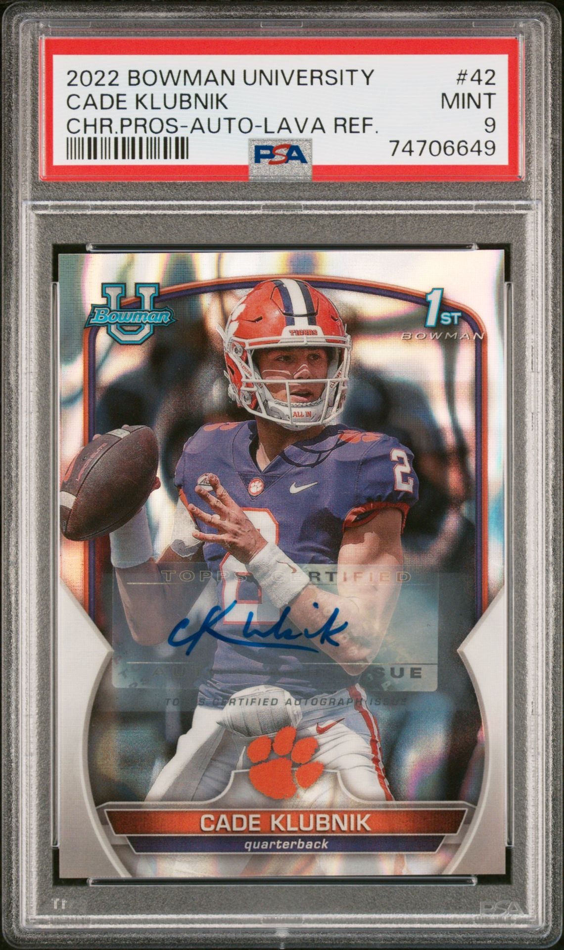 2022 Bowman BOWMAN UNIVERSITY CHROME PROSPECTS AUTO-LAVA REF #42 Cade Klubnik front