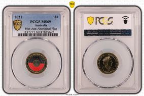 2021 $2 50th Ann Aboriginal Flag Colorized MS69