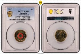 2015 $2 Lest We Forget Colorized Poppy Counterstamp MS64