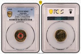 2015 $2 Lest We Forget Colorized Poppy Counterstamp MS65