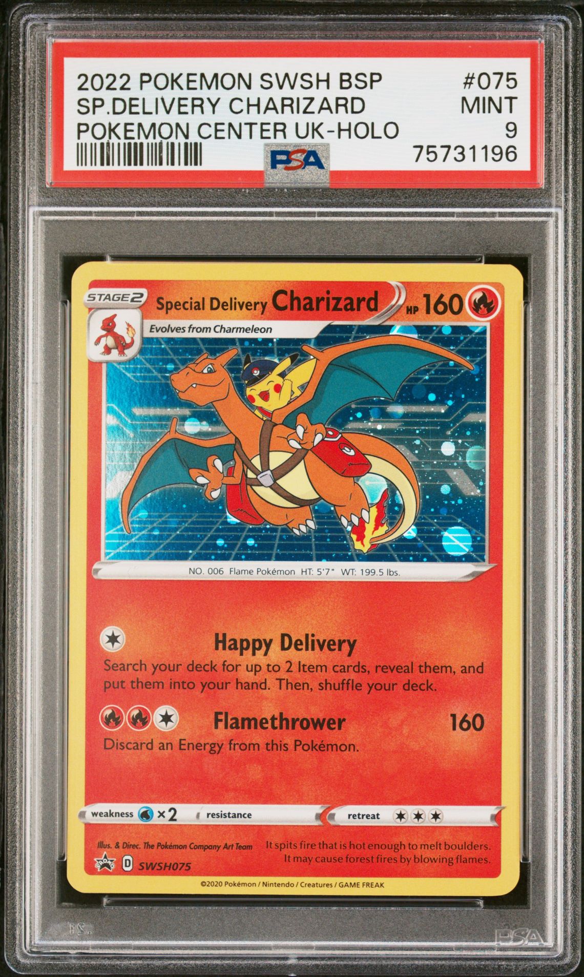 2022 Pokemon Swsh Black Star Promo Sp.delivery Charizard #075 (Pokemon Center Uk-Holo) Mint 9 front