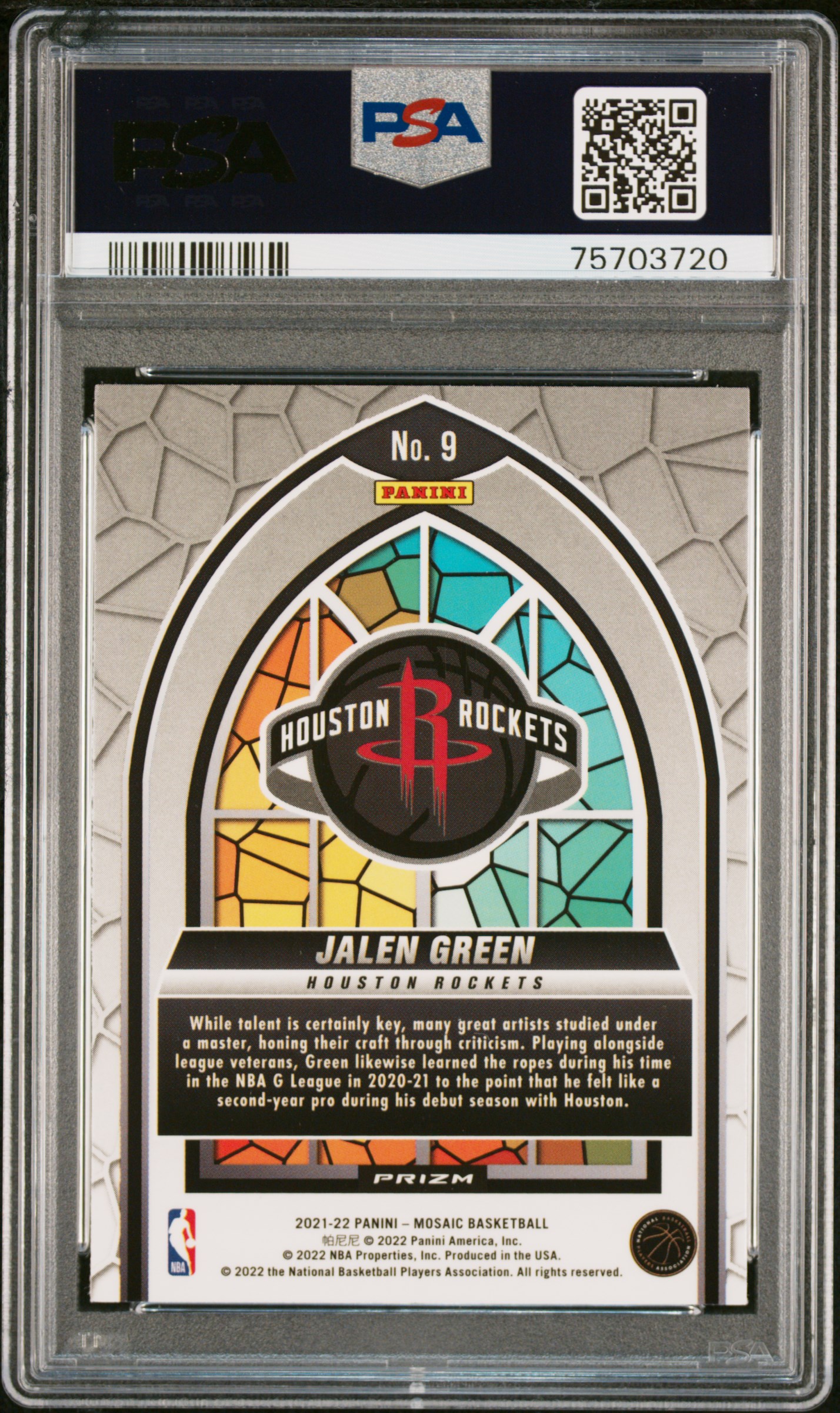 2021 Panini Mosaic Stained Glass Jalen Green #9 (Stained Glass) Mint 9 back