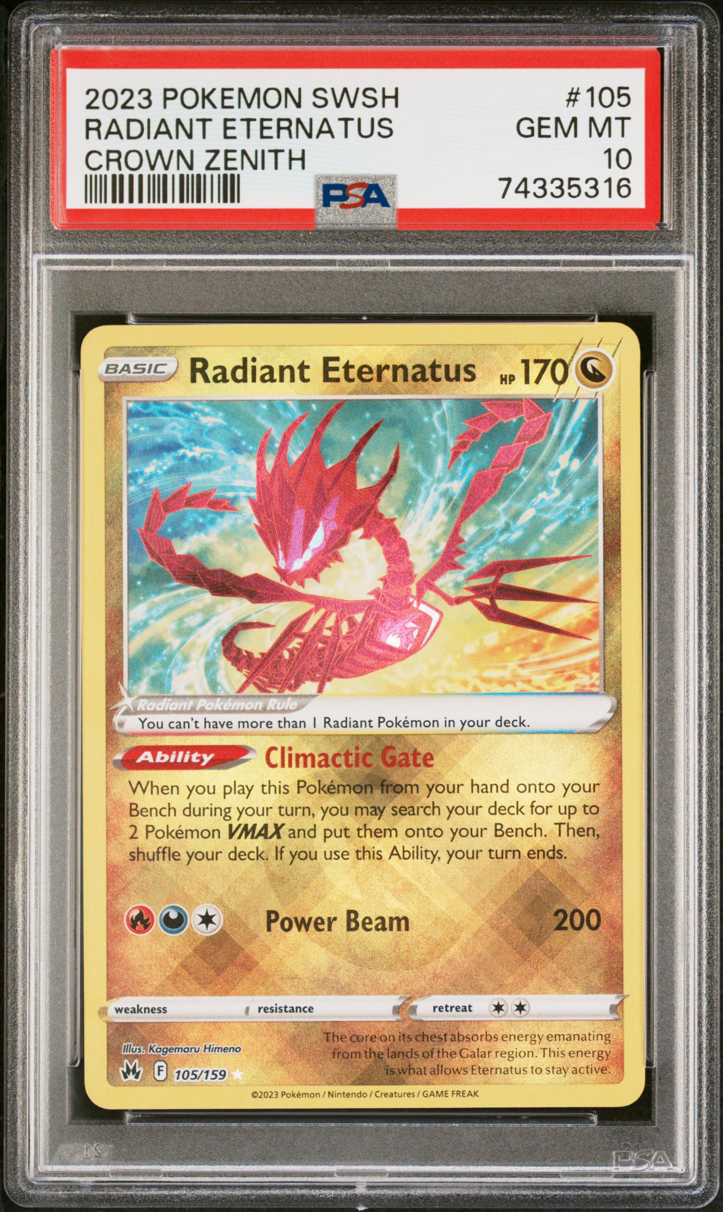 2023 #105 Radiant Eternatus PSA 10 Sword and Shield Crown Zenith
