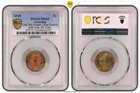 2018 $2 Lest We Forget - War Graves 30th Ann. $2 Coin Colorized MS65
