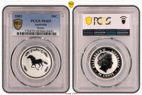 2002 50C Year of the Horse Ag MS69