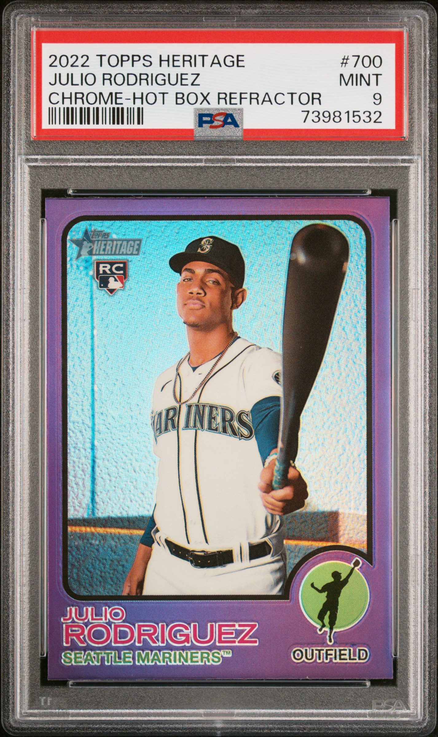 2022 Topps Heritage Julio Rodriguez #700 (Chrome-Hot Box Refractor) Mint 9 front