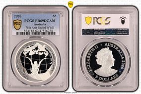 2020 $5 75th Ann End of WWII PR69DCAM