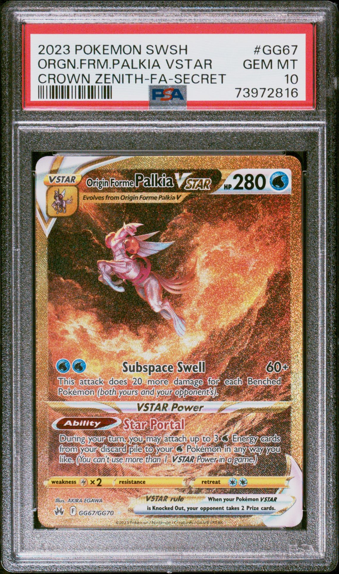 2023 Pokemon Sword And Shield Crown Zenith Orgn.frm.palkia Vstar #Gg67 (Crown Zenith-Fa-Secret) Gem Mt 10 front