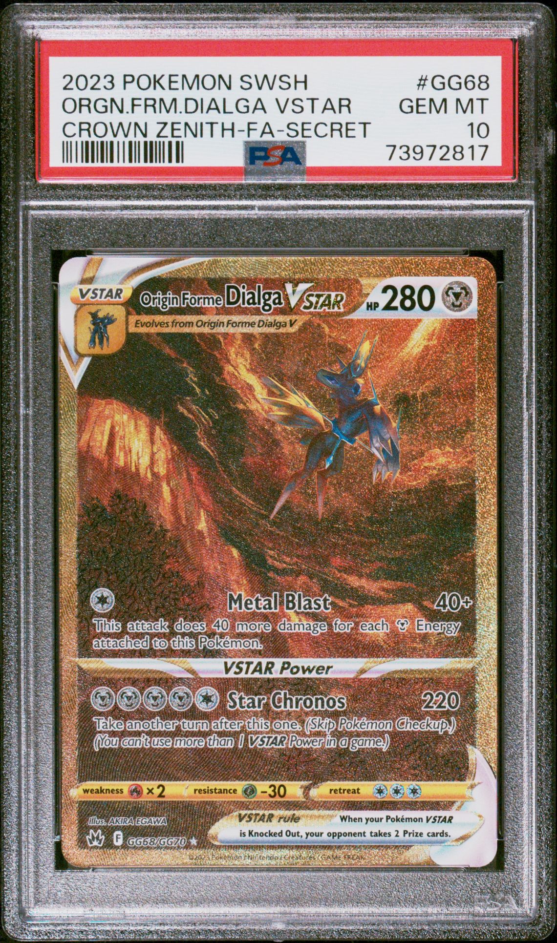 2023 Pokemon Sword And Shield Crown Zenith Orgn.frm.dialga Vstar #Gg68 (Crown Zenith-Fa-Secret) Gem Mt 10 front