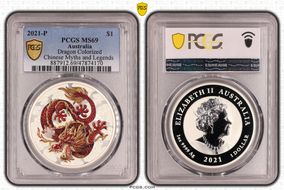 2021-P $1 Dragon Colorized Chinese Myths and Legends MS69