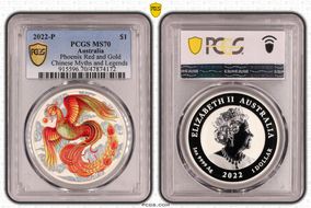 2022-P $1 Phoenix Red and Gold Chinese Myths and Legends MS70