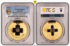 2015 $5 Australian Bravery Gilt Ag Frosted Uncirculated MS70