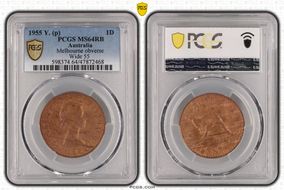 1955 Y. (p) 1D Melbourne obverse Wide 55 MS64RB