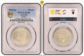1951(m) Florin Jubilee KM-47  Ag AU58