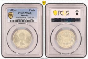 1953(m) Florin Small Rev. Denticles KM-54  Ag MS63