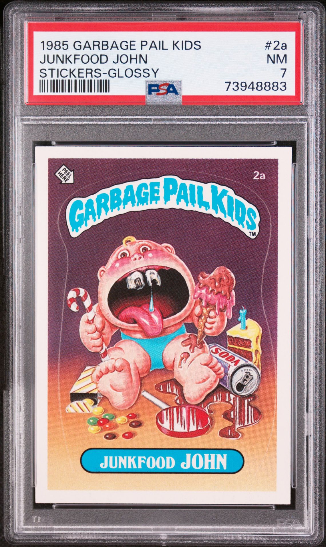 1985 Topps GARBAGE PAIL KIDS STICKERS GLOSSY #2A Junkfood John front