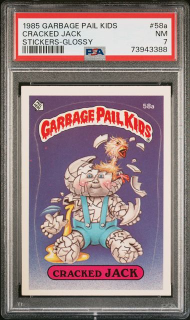 1985 Garbage Pail Kids Garbage Pail Kids Series 2 Stickers/Base-Glossy #58A Cracked Jack front