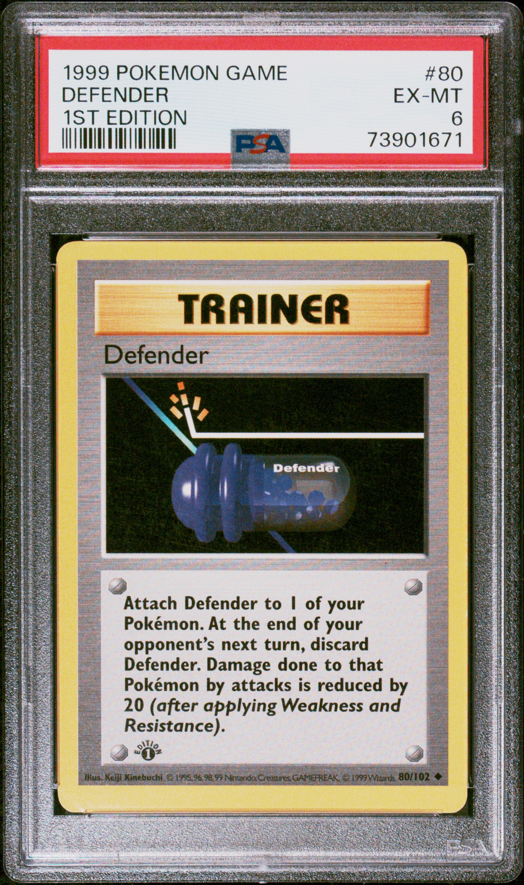 1999 Pokemon Game 1st Edition #80 Defender PSA 6