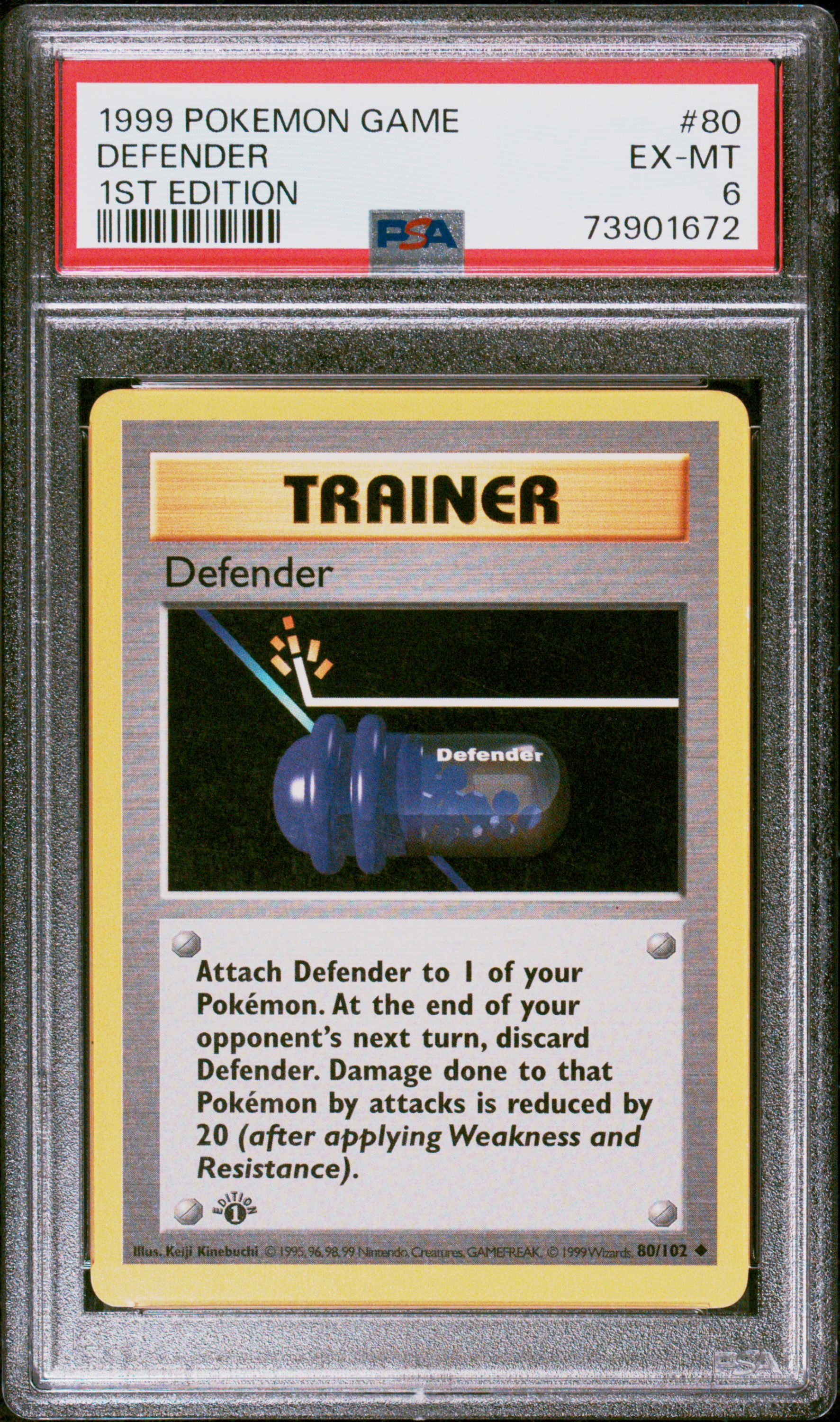 1999 Pokemon Game 1st Edition #80 Defender PSA 6