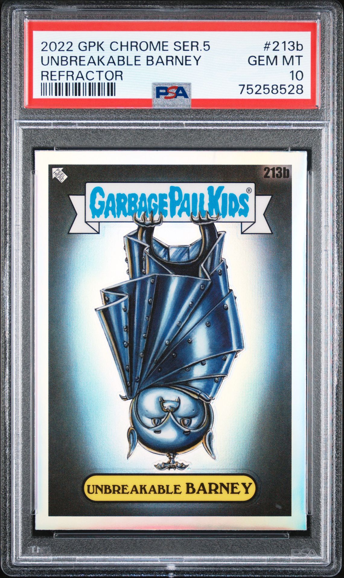 2022 Topps GARBAGE PAIL KIDS CHROME Refractor #213B Unbreakable Barney front